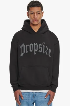 HEAVY OVERSIZE LOGO BUFFER PRINT HOODIE BLACK
