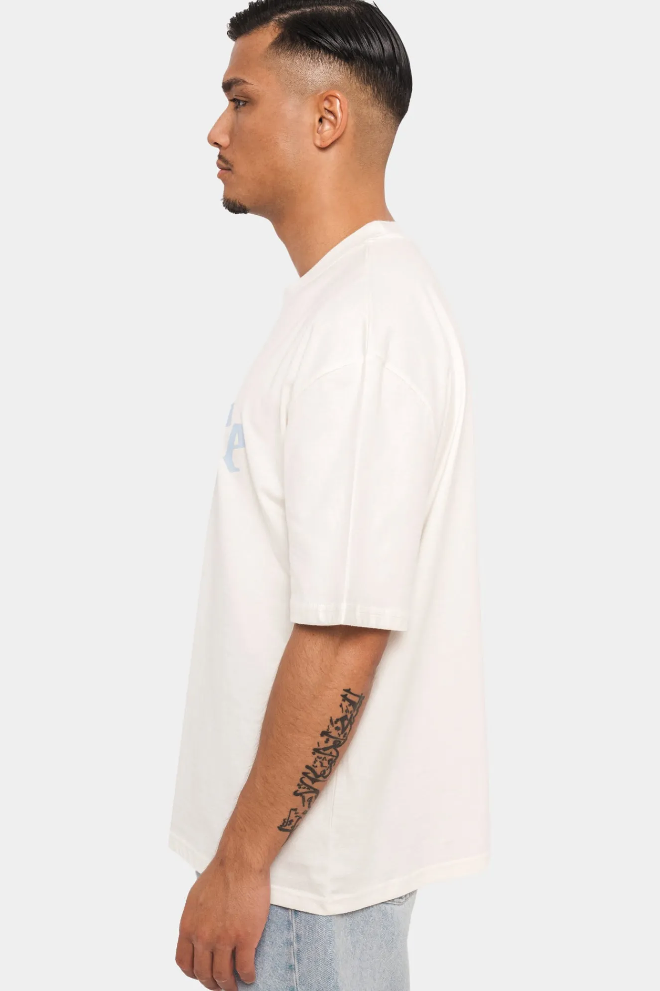 HEAVY OVERSIZE LOGO T-SHIRT CREAM WHITE/ BABY BLUE