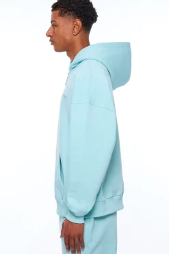HEAVY OVERSIZE LOGO ZIP HOODIE TURQUOISE