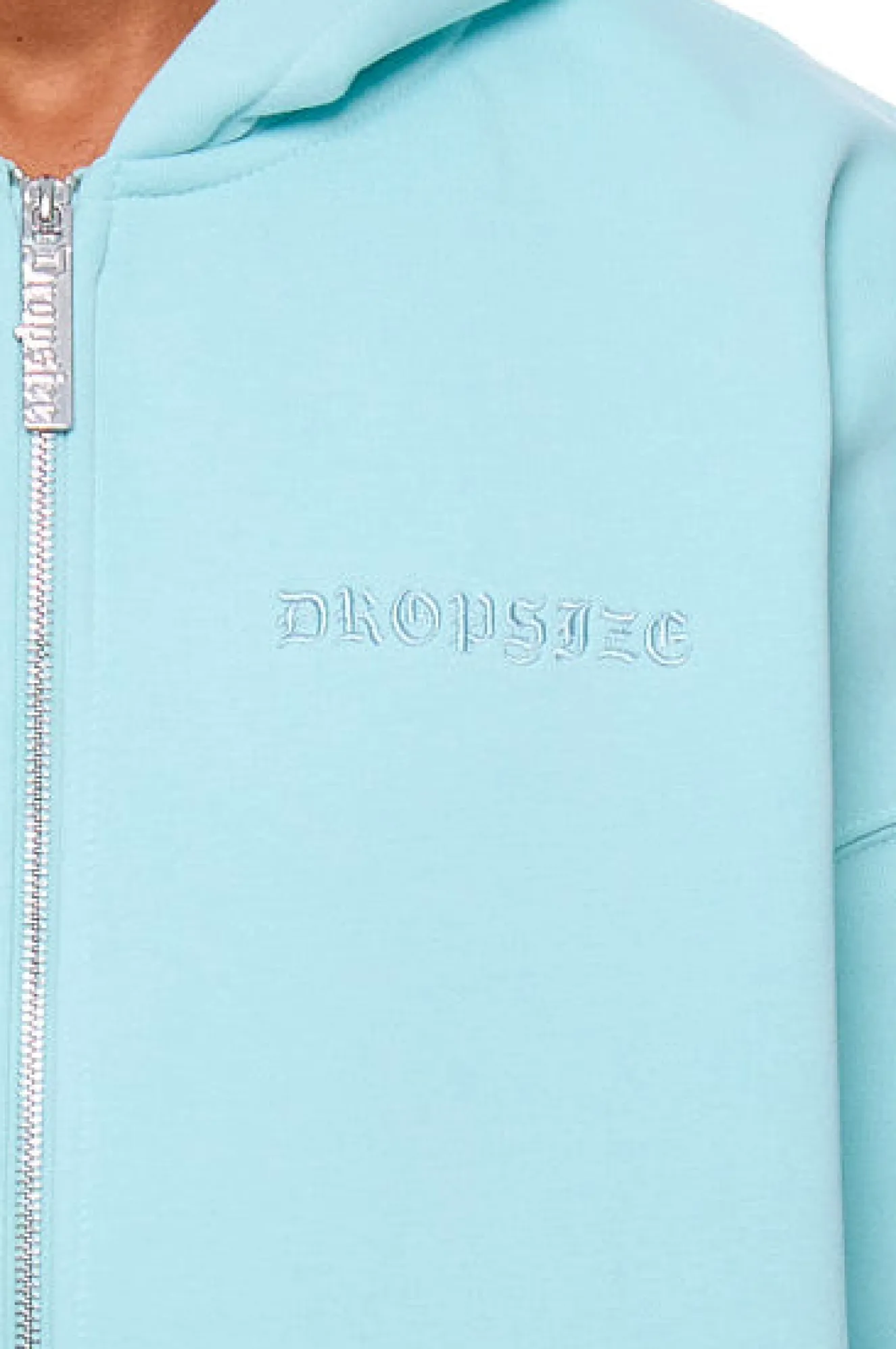 HEAVY OVERSIZE LOGO ZIP HOODIE TURQUOISE