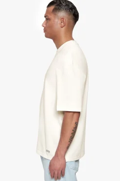 HEAVY OVERSIZE METAL PATCH BASIC T-SHIRT CREAM