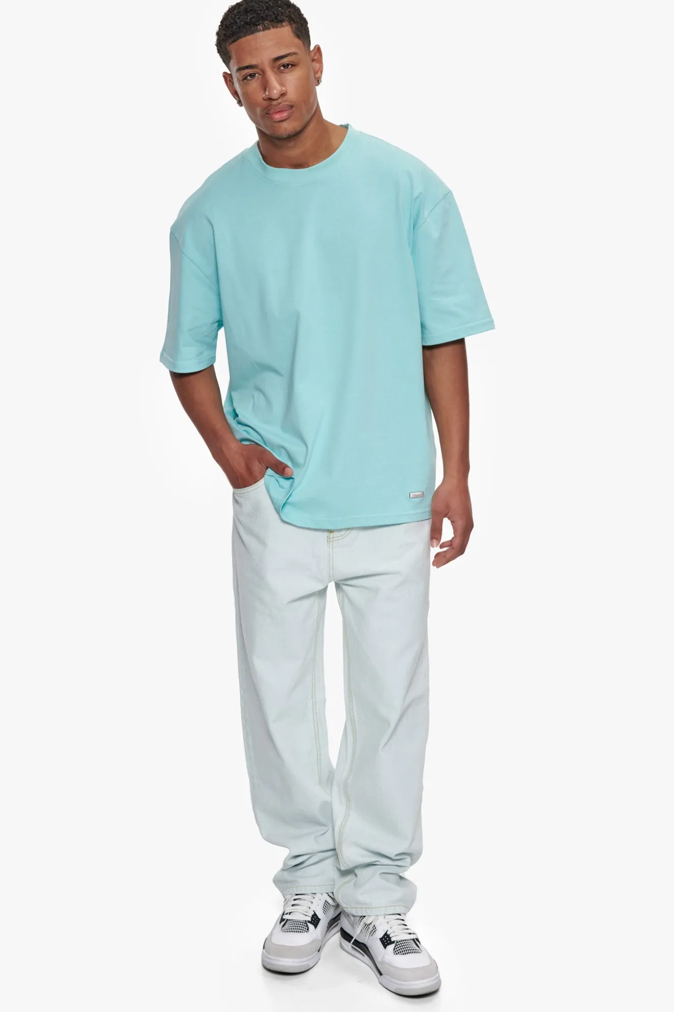 HEAVY OVERSIZE METAL PATCH BASIC T-SHIRT TURQUOISE