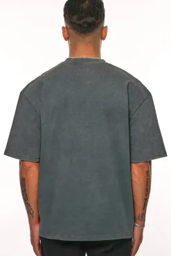 HEAVY OVERSIZE METAL PATCH BASIC T-SHIRT WASHED GREY