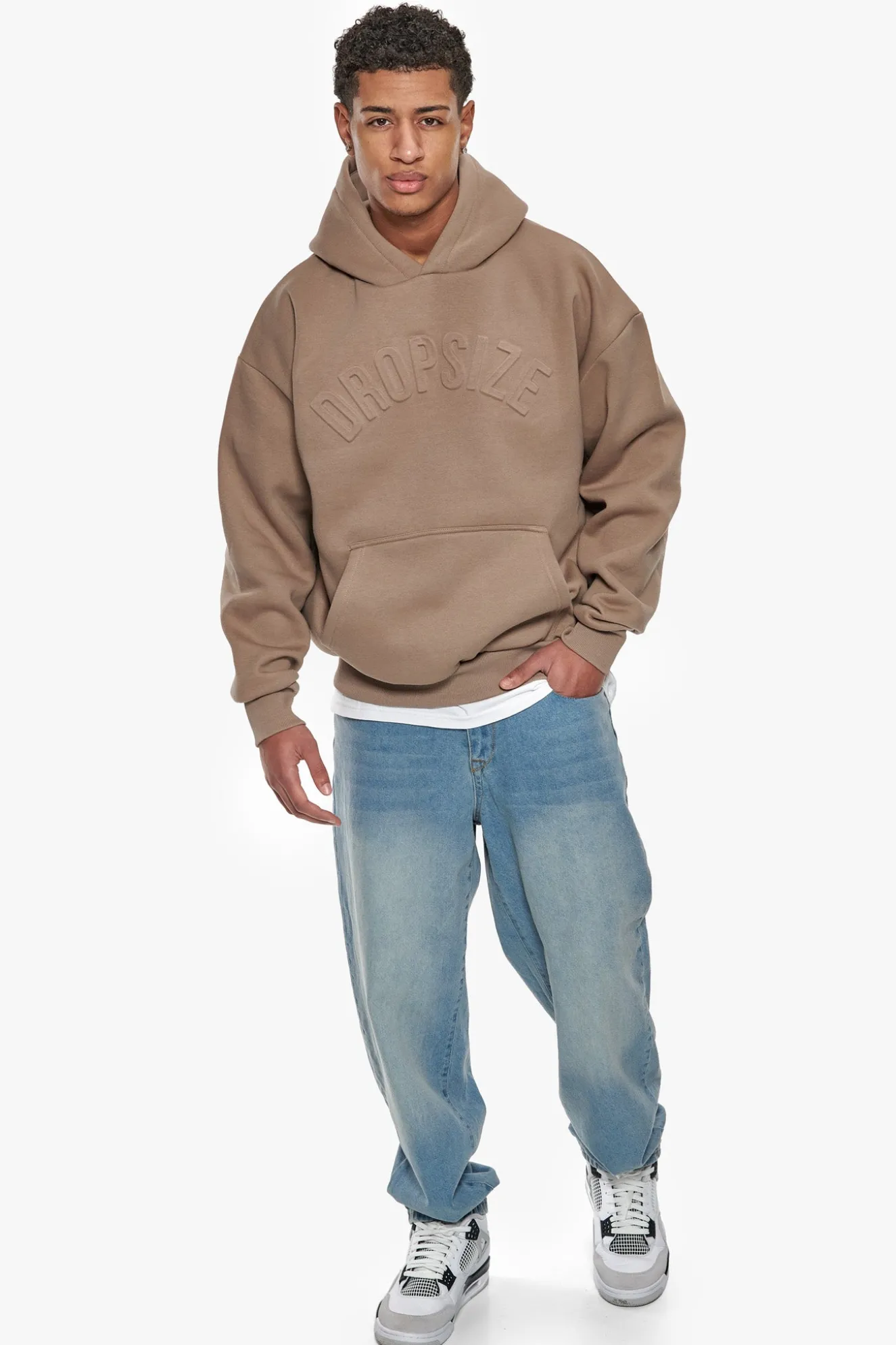 HEAVY OVERSIZE MID HD HOODIE SILVER MINK EMBOSSED