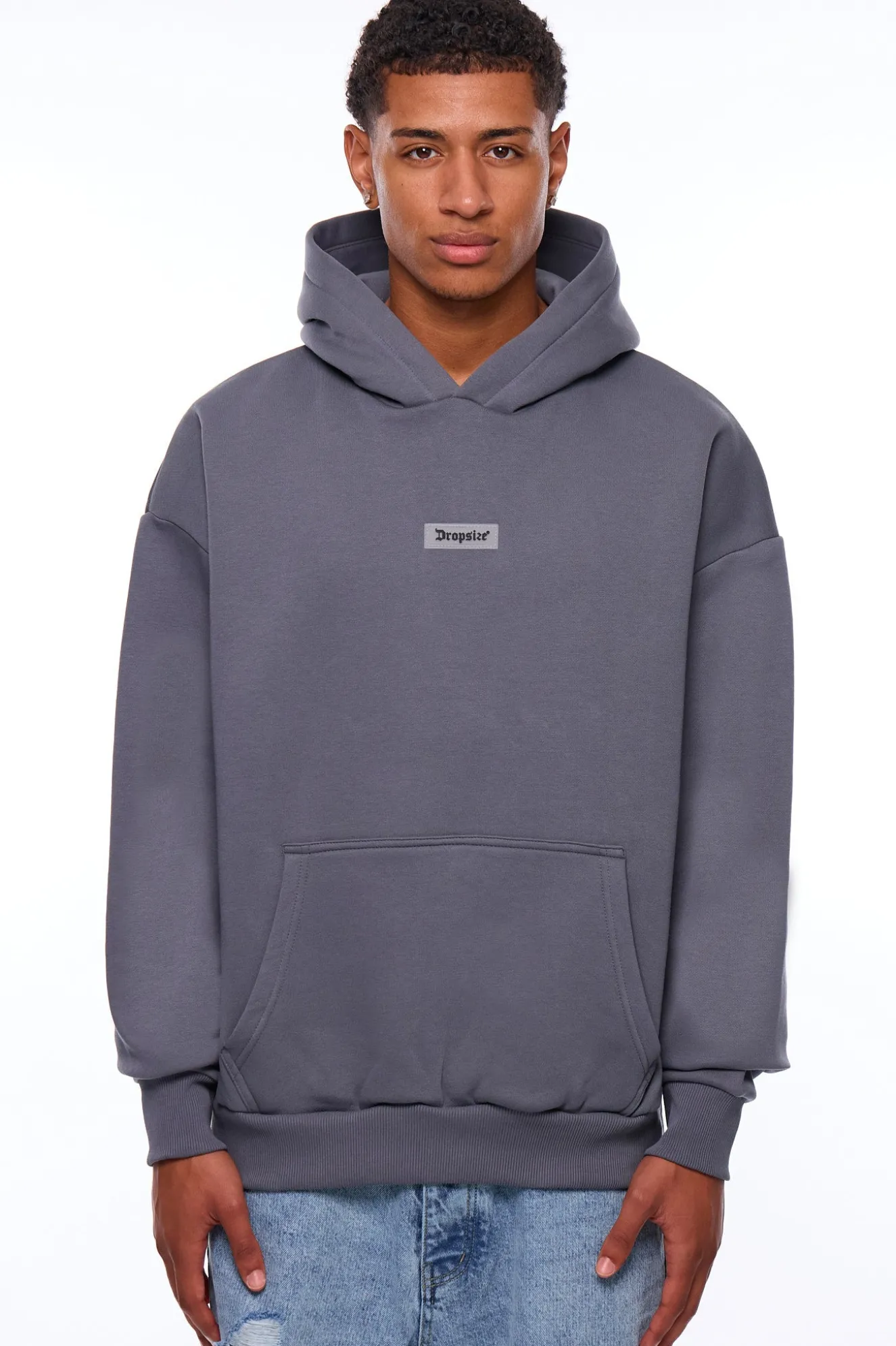 HEAVY OVERSIZE MIDDLE RUBBER PATCH HOODIE STEEL GREY