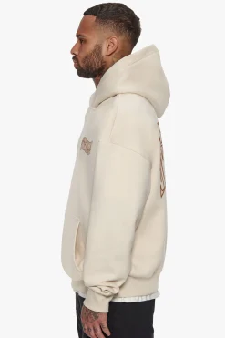 HEAVY OVERSIZE MIRRORED LOGO HOODIE COCONUT MILK