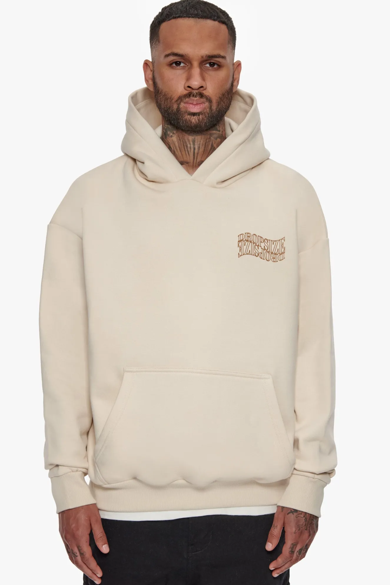 HEAVY OVERSIZE MIRRORED LOGO HOODIE COCONUT MILK
