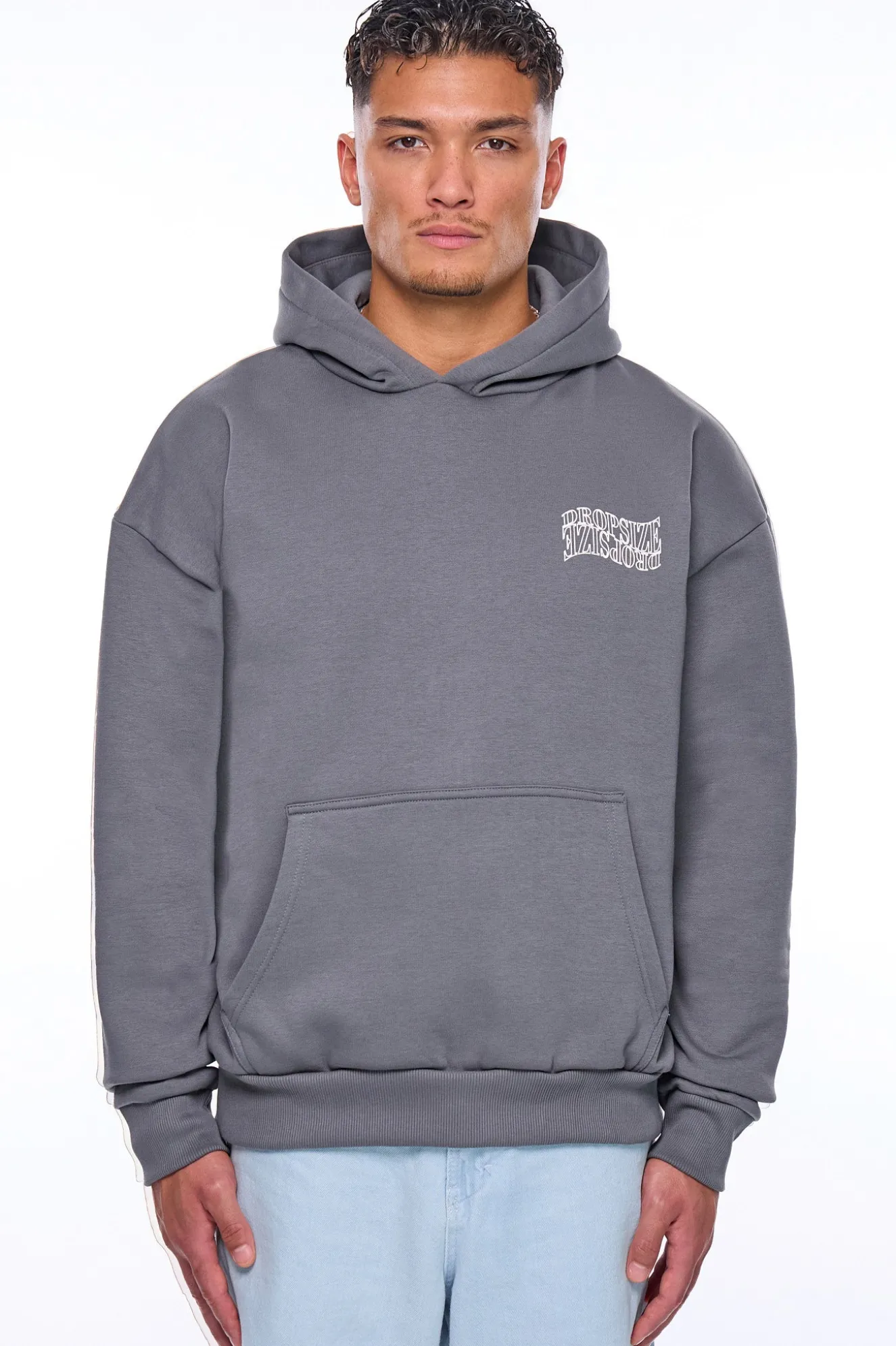 HEAVY OVERSIZE MIRRORED LOGO HOODIE GREY
