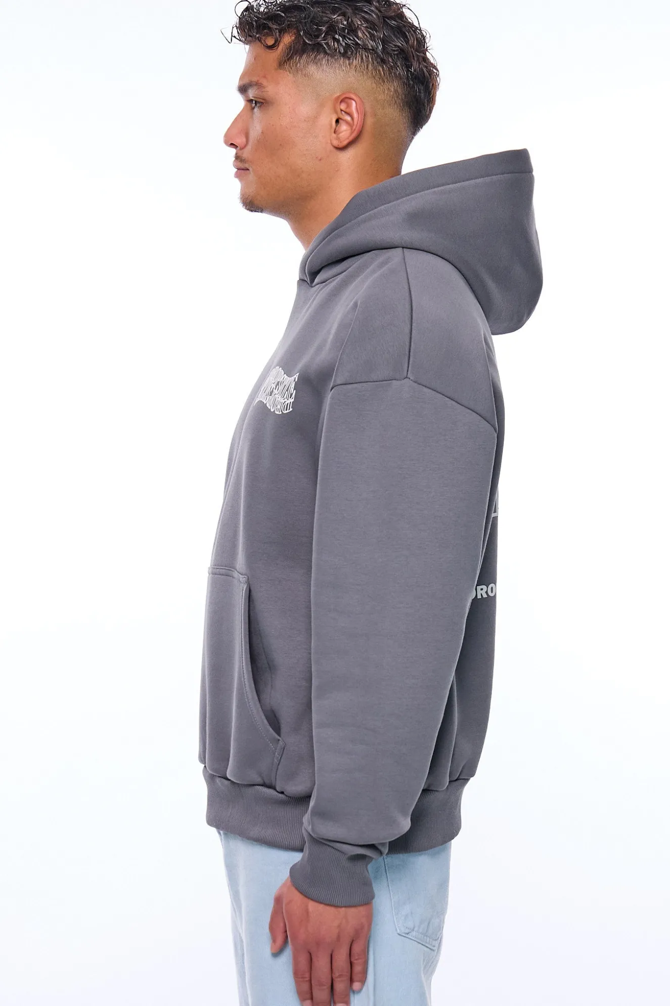 HEAVY OVERSIZE MIRRORED LOGO HOODIE GREY