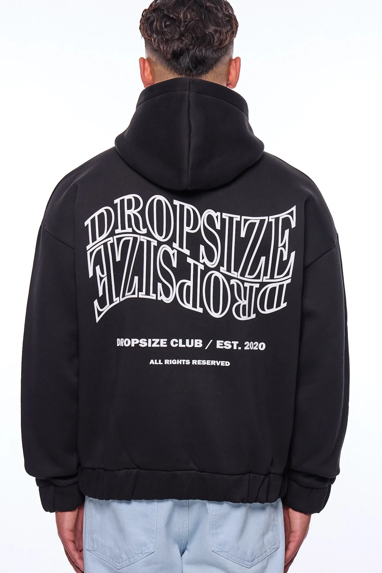 HEAVY OVERSIZE MIRRORED LOGO ZIP-HOODIE BLACK