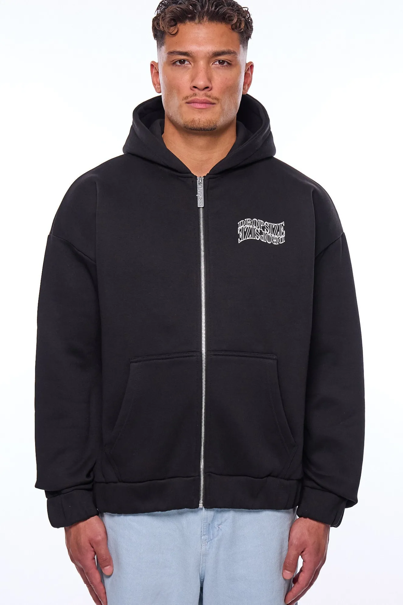 HEAVY OVERSIZE MIRRORED LOGO ZIP-HOODIE BLACK