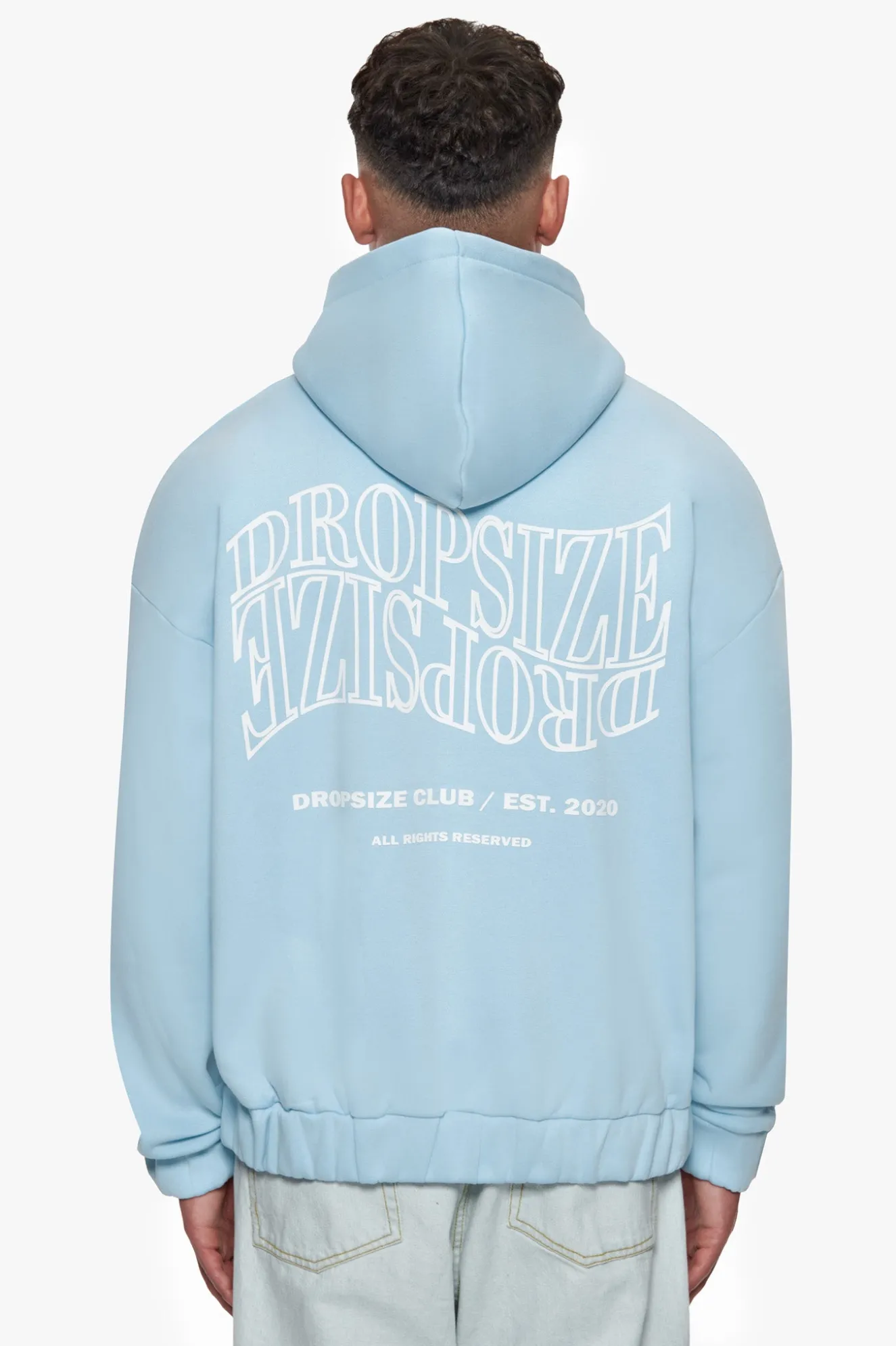 HEAVY OVERSIZE MIRRORED LOGO ZIP-HOODIE BABY BLUE