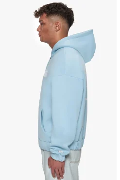 HEAVY OVERSIZE MIRRORED LOGO ZIP-HOODIE BABY BLUE