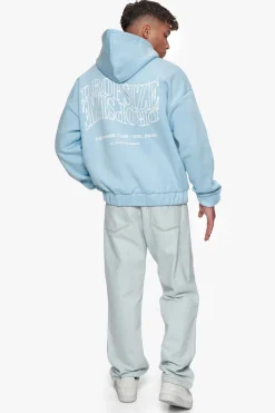 HEAVY OVERSIZE MIRRORED LOGO ZIP-HOODIE BABY BLUE