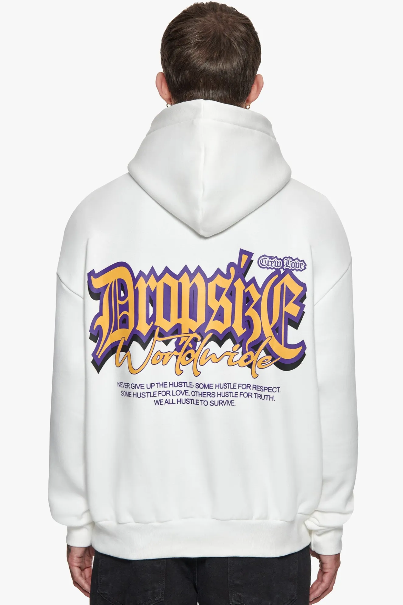 HEAVY OVERSIZE NEVER GIVE UP HOODIE WASHED WHITE