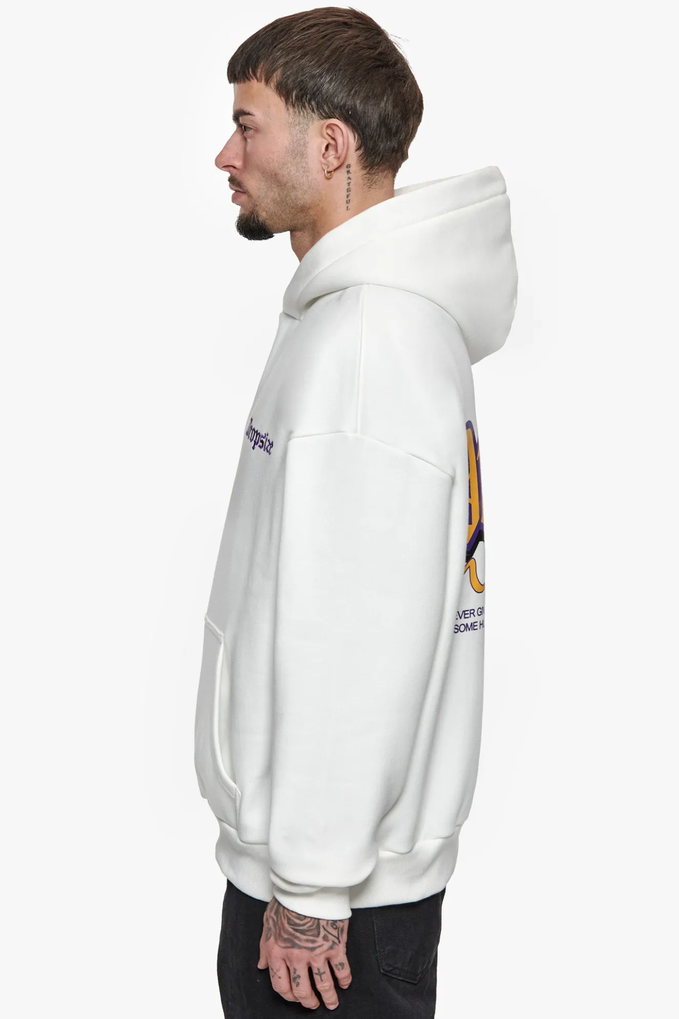 HEAVY OVERSIZE NEVER GIVE UP HOODIE WASHED WHITE