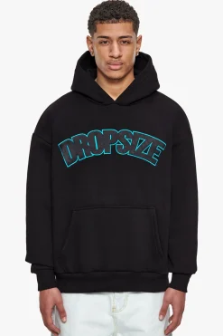 HEAVY OVERSIZE OUTLINE EMBO HOODIE BLACK