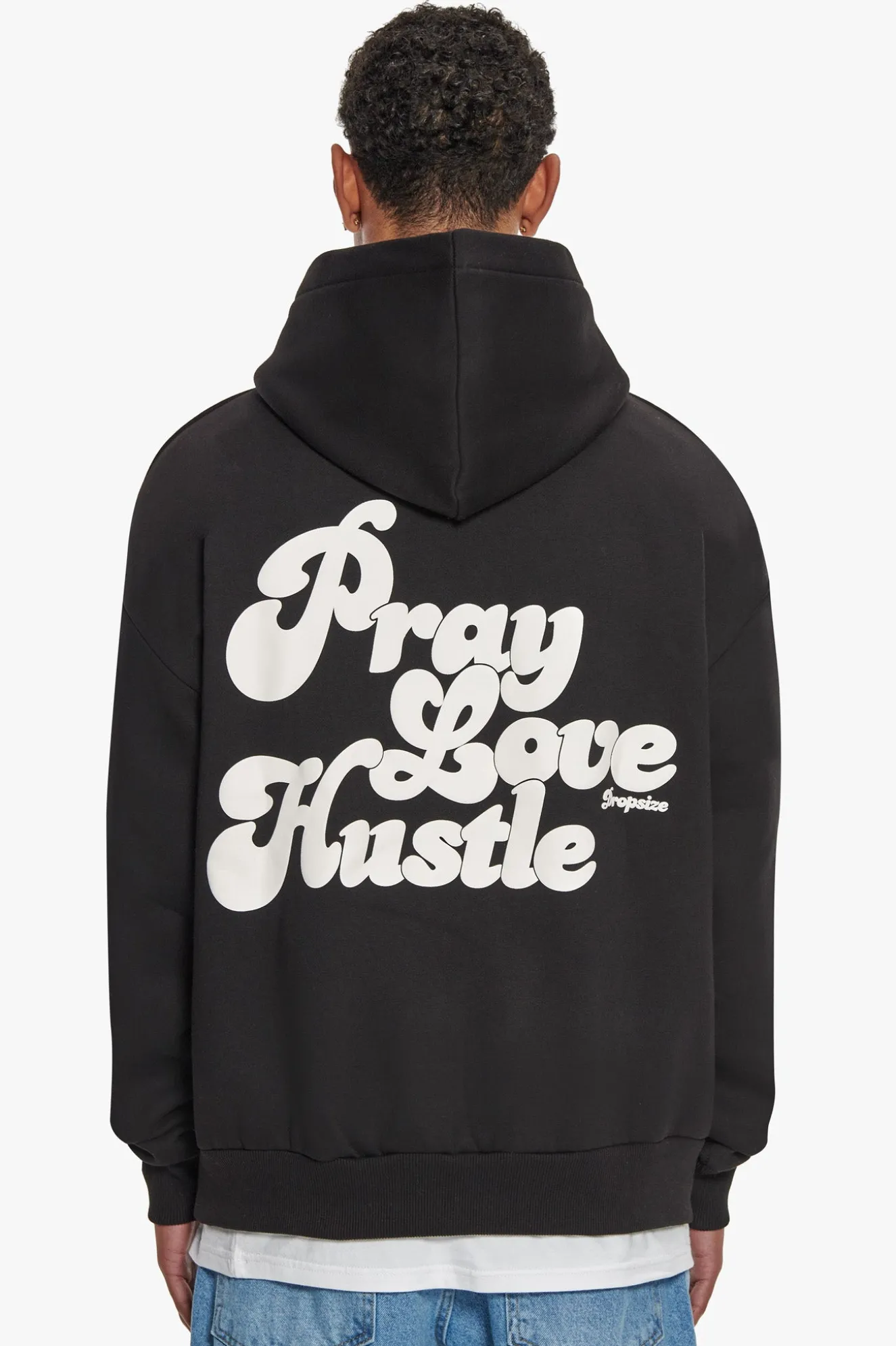 HEAVY OVERSIZE PRAY LOVE HUSTLE HOODIE BLACK