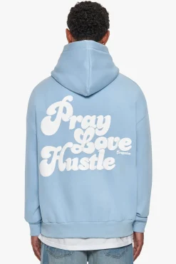 HEAVY OVERSIZE PRAY LOVE HUSTLE HOODIE BABY BLUE