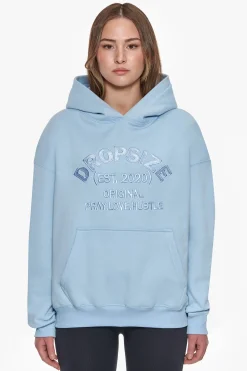 HEAVY OVERSIZE PRAY LOVE HUSTLE EMBO HOODIE BABY BLUE