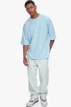 HEAVY OVERSIZE SILK EMBO T-SHIRT BABY BLUE