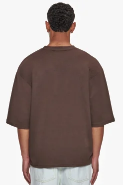 HEAVY OVERSIZE SILK EMBO T-SHIRT CHOCOLATE BROWN