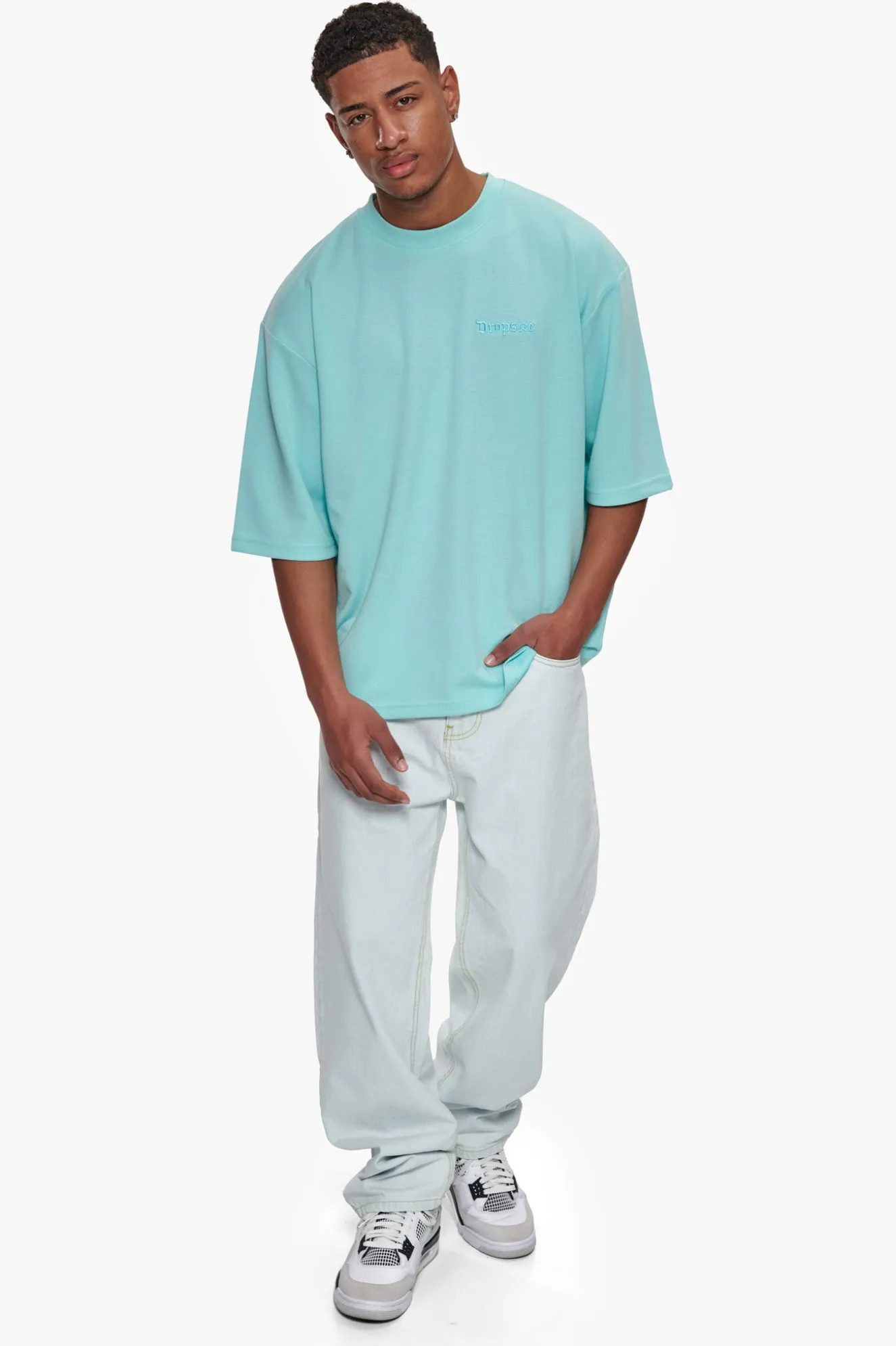 HEAVY OVERSIZE SILK EMBO T-SHIRT TURQUOISE