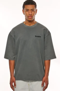 HEAVY OVERSIZE SILK EMBO T-SHIRT WASHED GREY