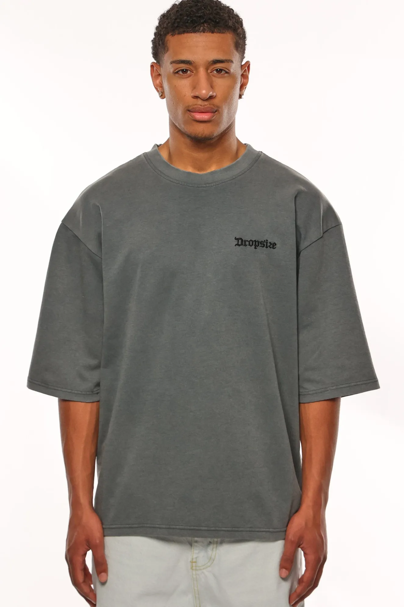 HEAVY OVERSIZE SILK EMBO T-SHIRT WASHED GREY