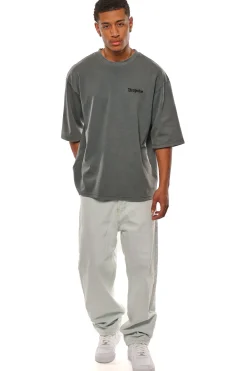 HEAVY OVERSIZE SILK EMBO T-SHIRT WASHED GREY