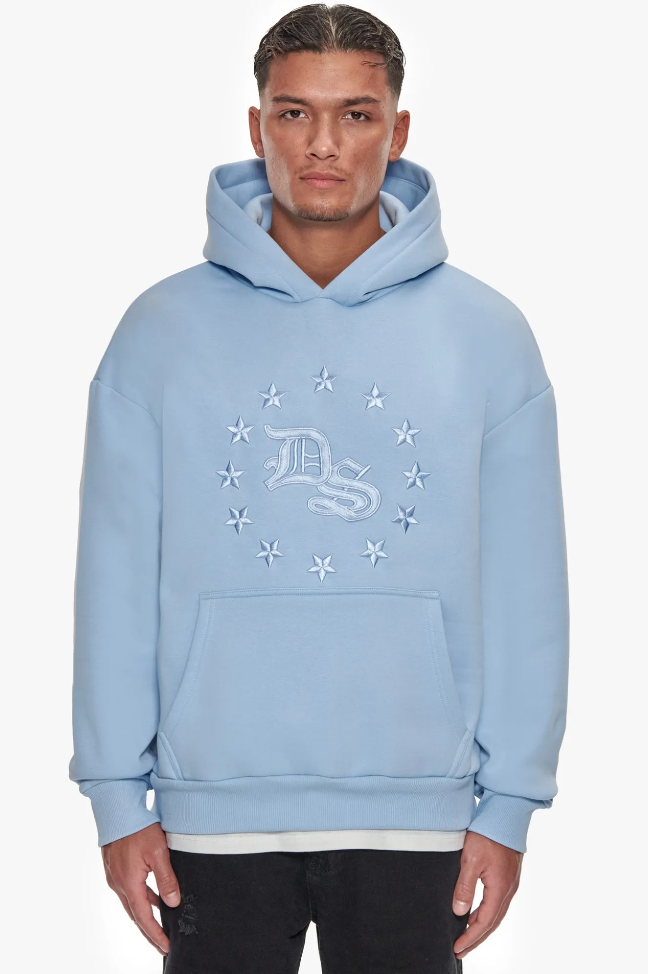 HEAVY OVERSIZE STAR CIRCLE HOODIE BABY BLUE