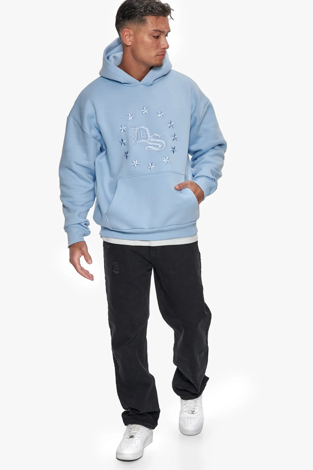 HEAVY OVERSIZE STAR CIRCLE HOODIE BABY BLUE