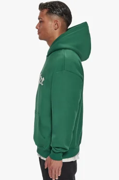 HEAVY OVERSIZE TERRY EMBO HOODIE WASHED GREEN / CREAM