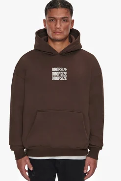 HEAVY OVERSIZE TRIPLE LOGO HOODIE CHOCOLATE BROWN