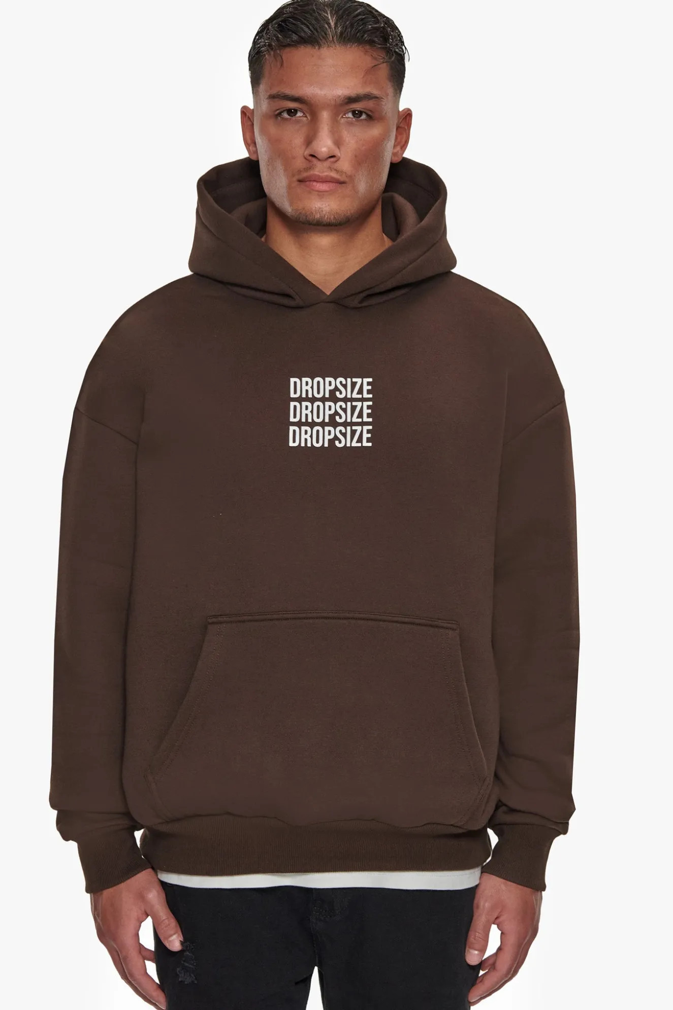 HEAVY OVERSIZE TRIPLE LOGO HOODIE CHOCOLATE BROWN