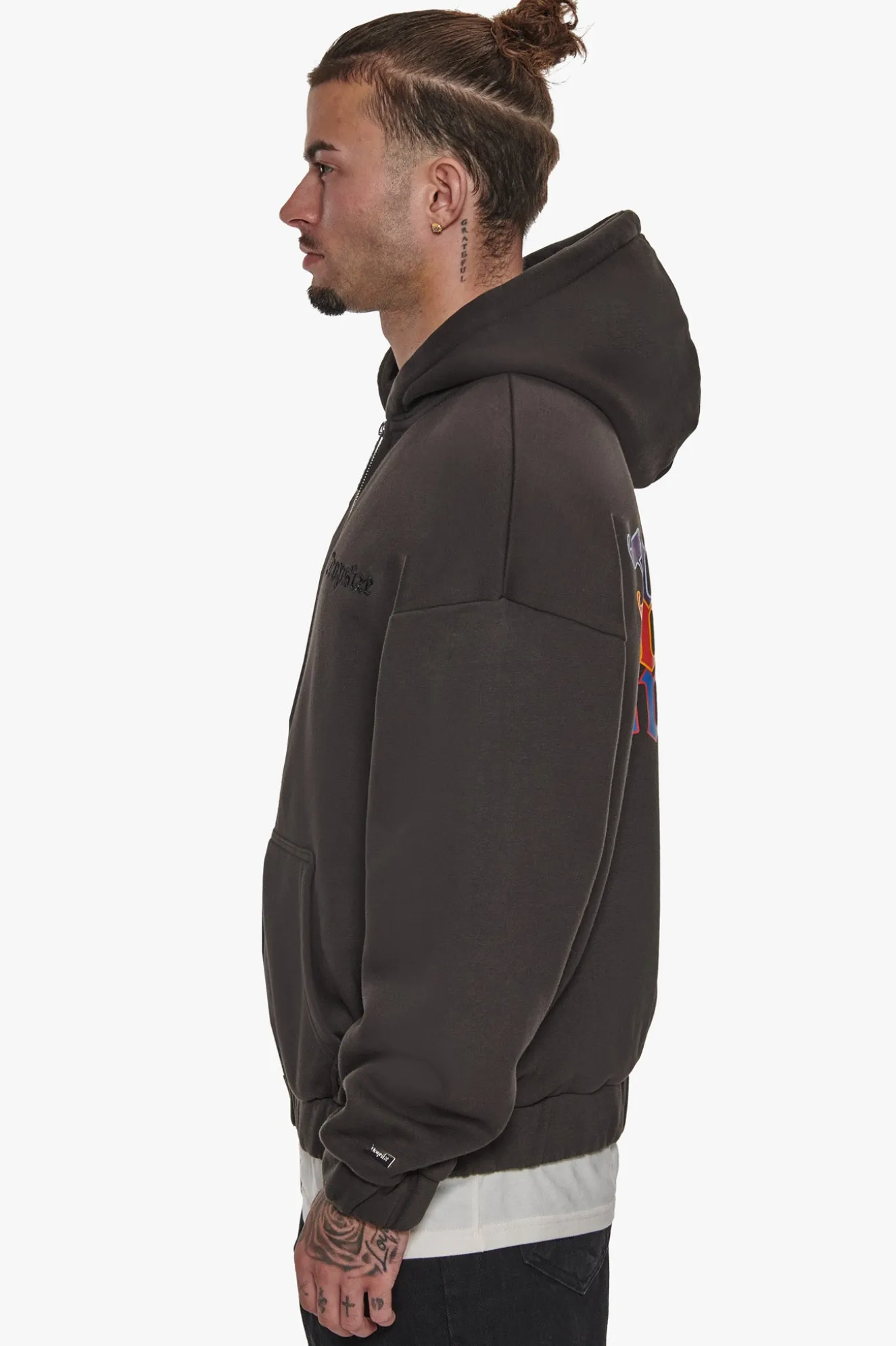 HEAVY OVERSIZE TRIPLE LOGO ZIP-HOODIE WASHED BLACK