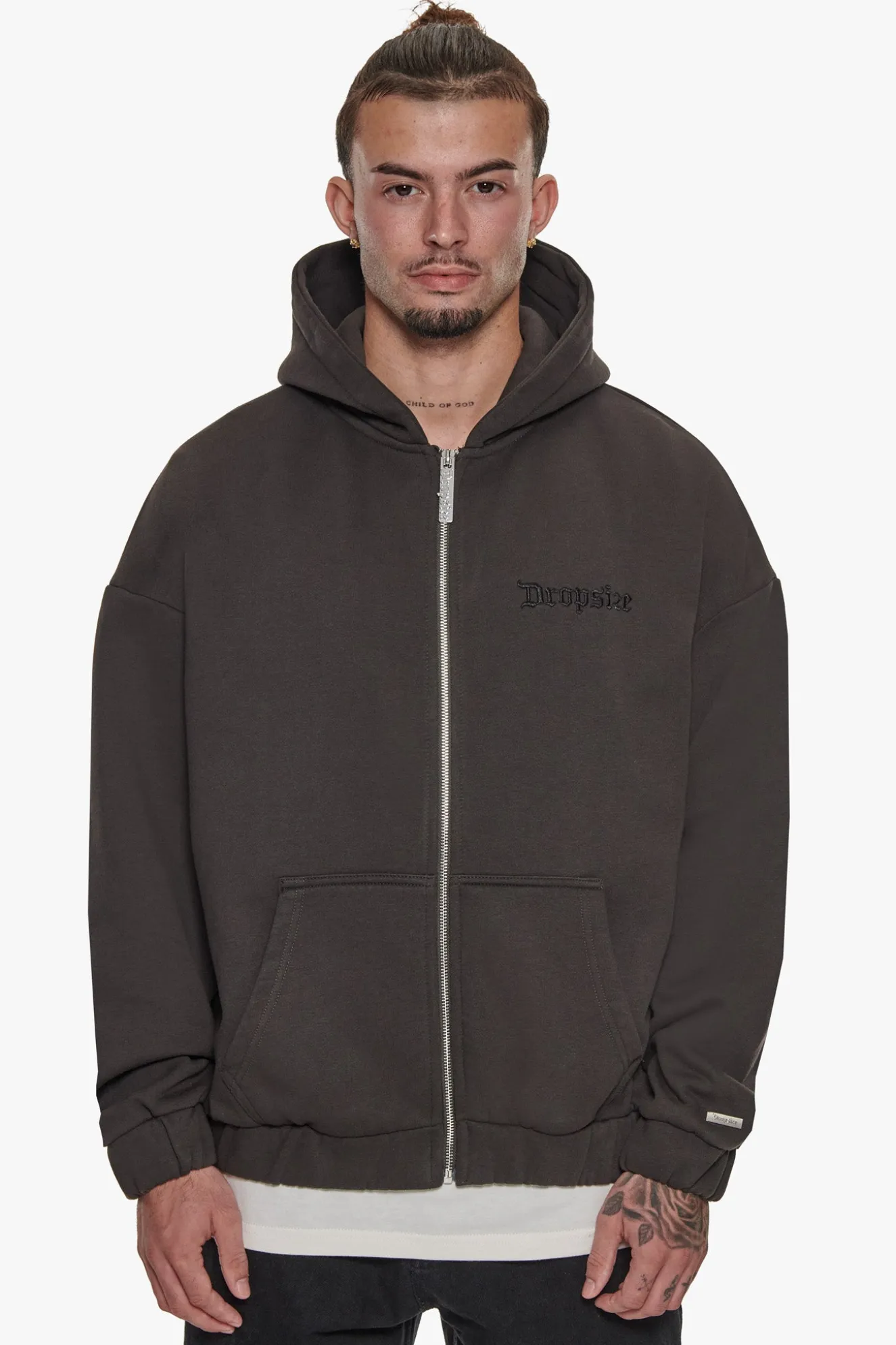 HEAVY OVERSIZE TRIPLE LOGO ZIP-HOODIE WASHED BLACK