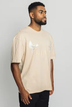 HEAVY OVERSIZE WHITE DOVES T-SHIRT COCONUT MILK