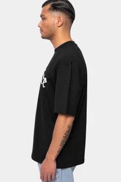 HEAVY OVERSIZE WHITE LOGO PUFFER PRINT T-SHIRT BLACK
