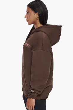 HEAVY OVERSIZE ZIP HOODIE CHOCOLATE / PINK
