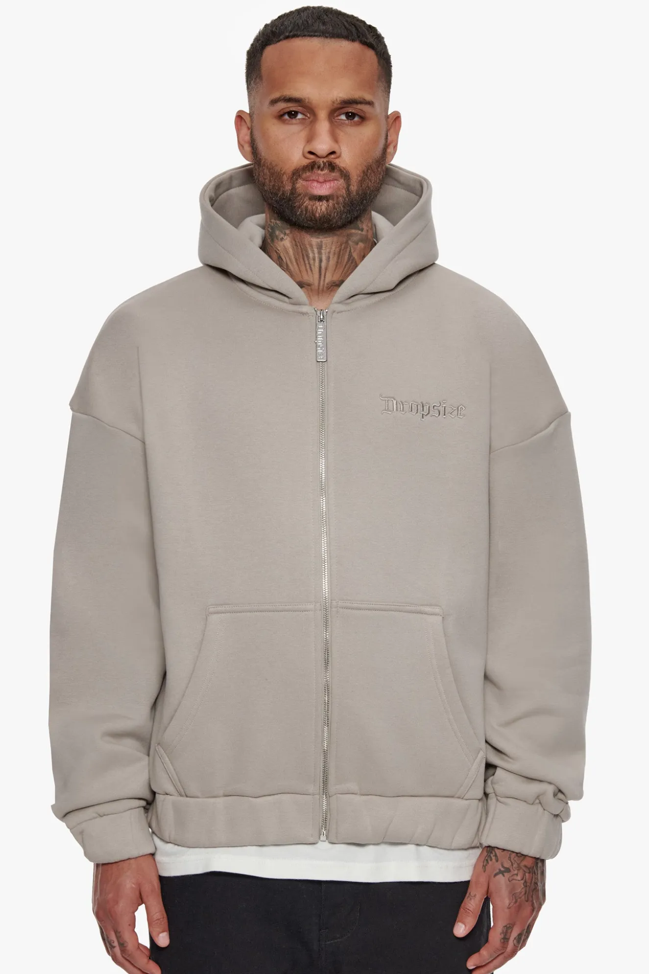HEAVY OVERSIZE ZIP HOODIE SILVER GREY