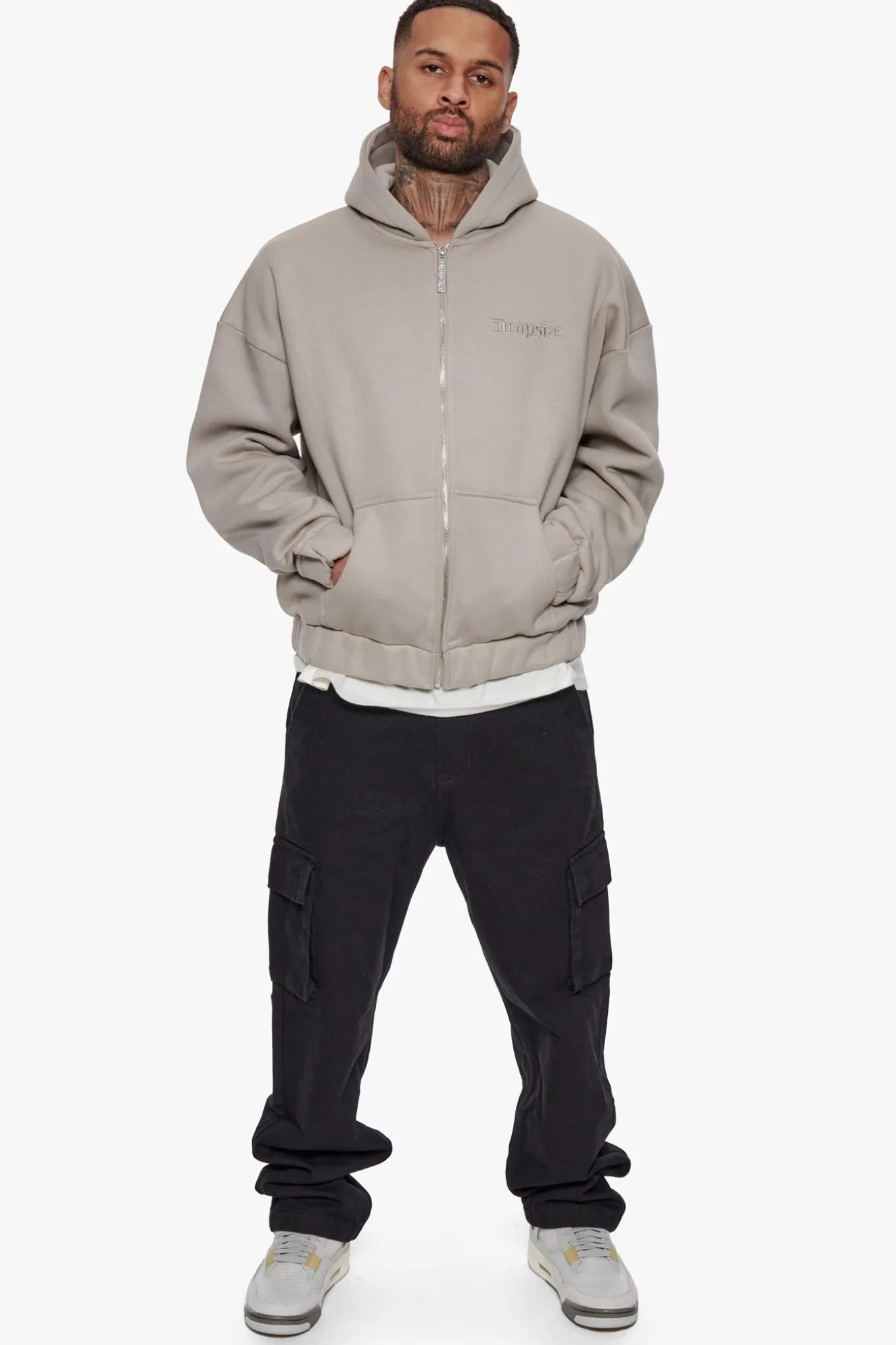 HEAVY OVERSIZE ZIP HOODIE SILVER GREY