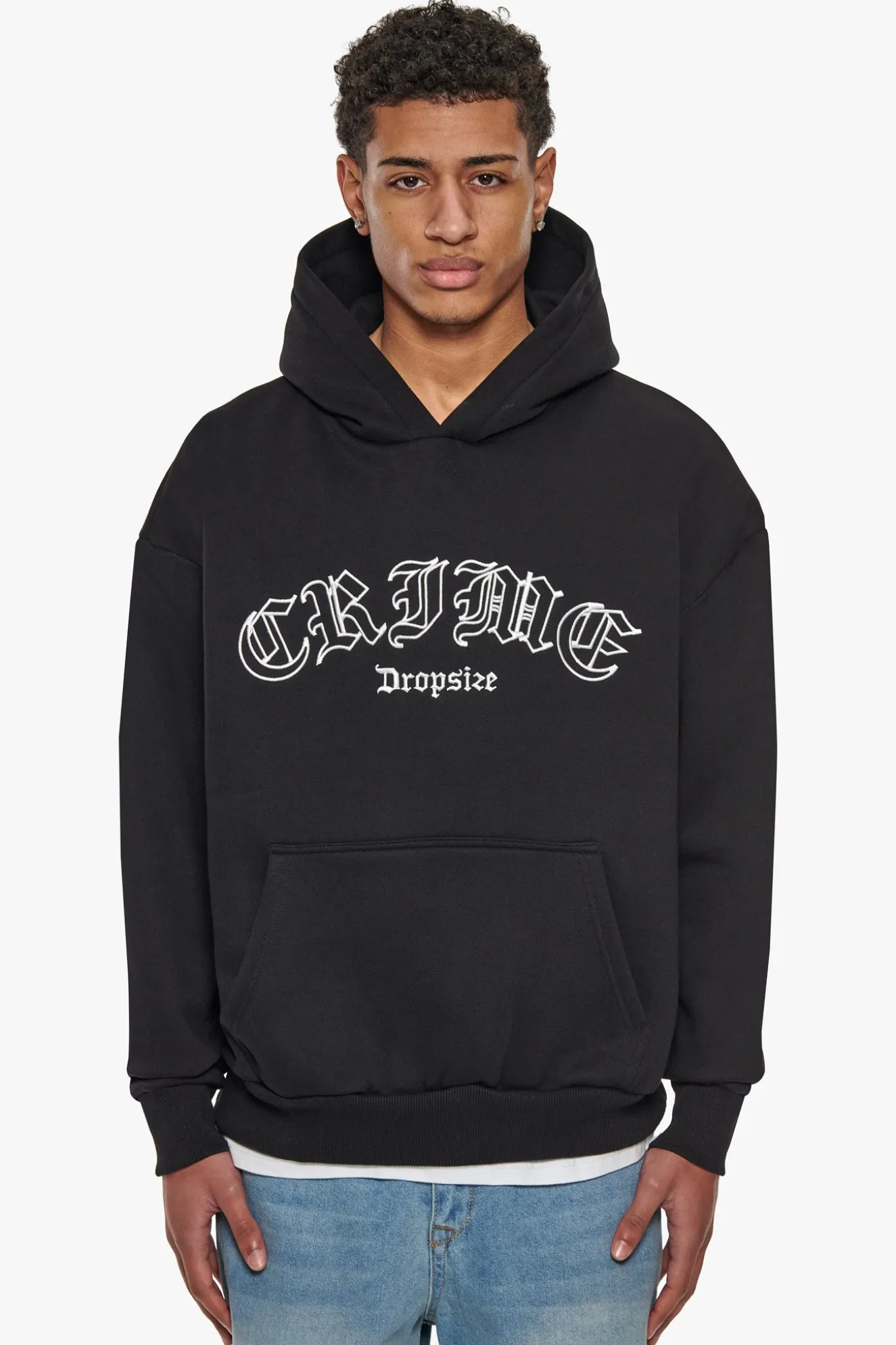 HEAVY OVERSIZED CRIME OUTLINE HOODIE BLACK