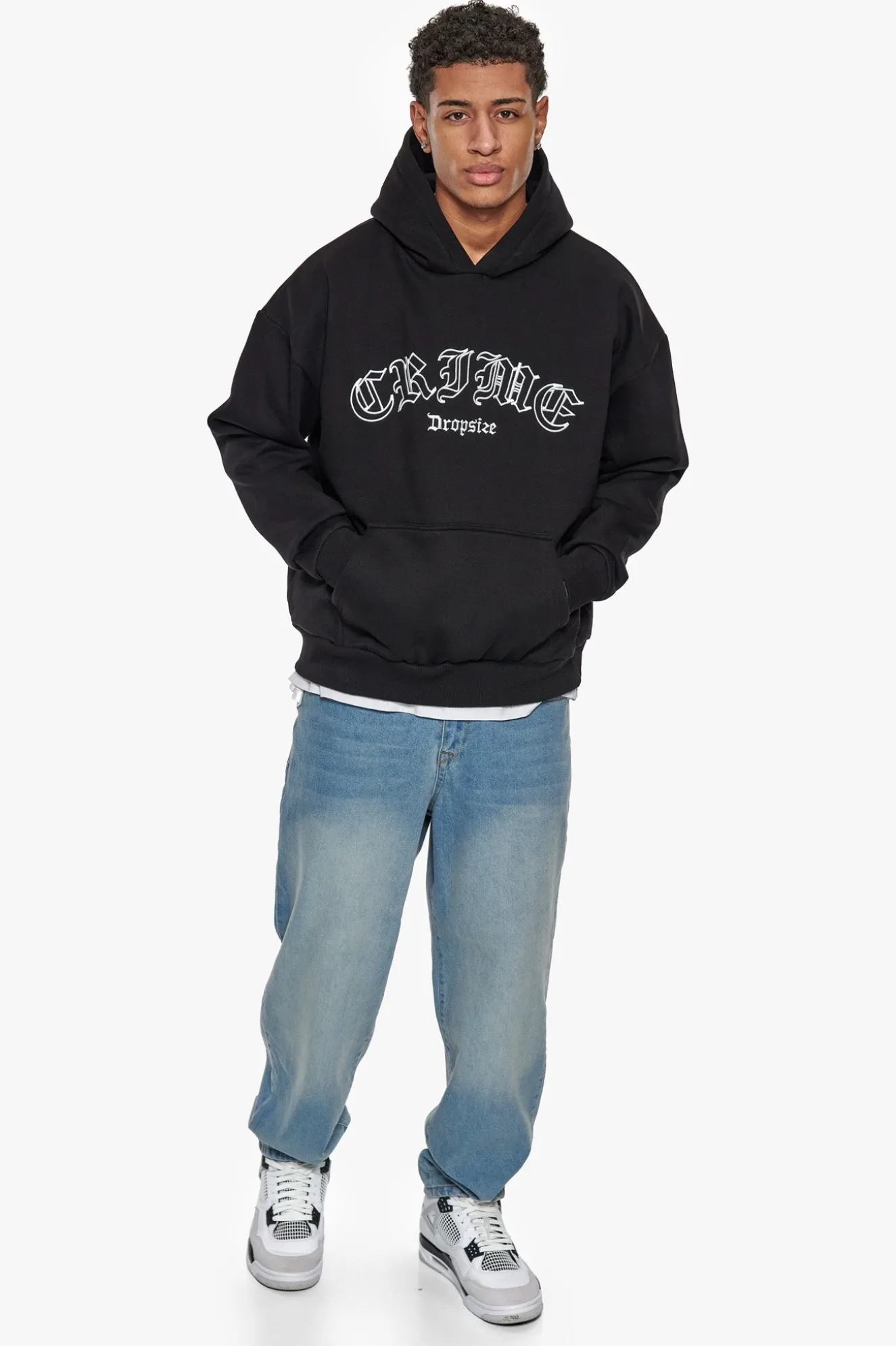 HEAVY OVERSIZED CRIME OUTLINE HOODIE BLACK