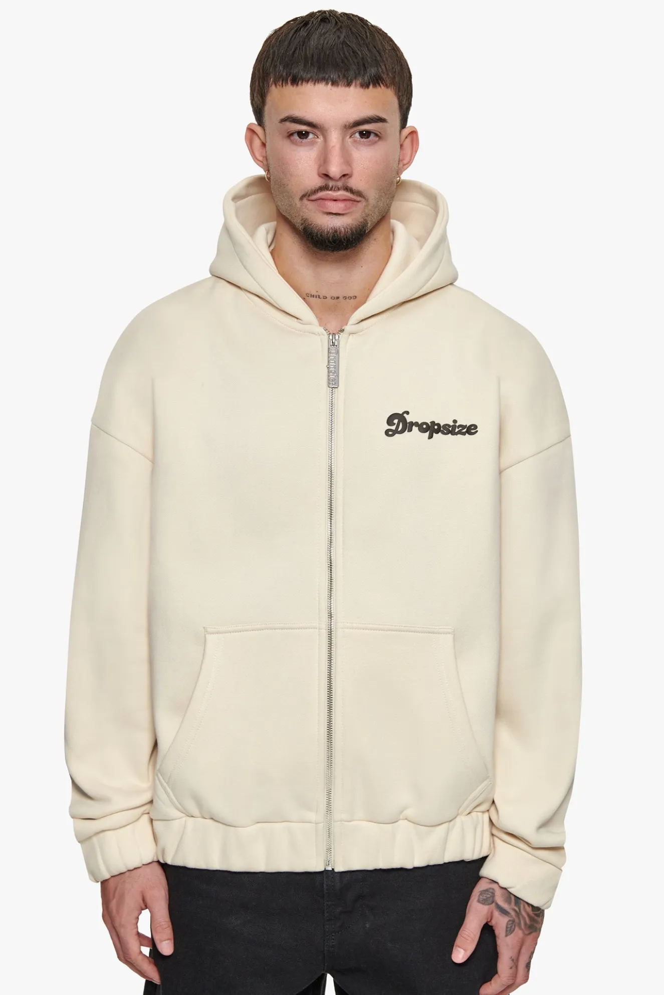 HEAVY OVERSIZED DREAM WITHOUT FEAR ZIP HOODIE COCONUT MILK