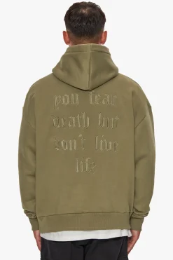 HEAVY OVERSIZED FEAR DEATH HOODIE OLIVE