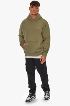 HEAVY OVERSIZED FEAR DEATH HOODIE OLIVE