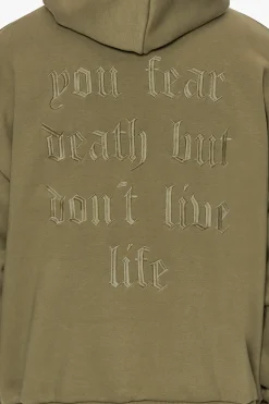 HEAVY OVERSIZED FEAR DEATH HOODIE OLIVE