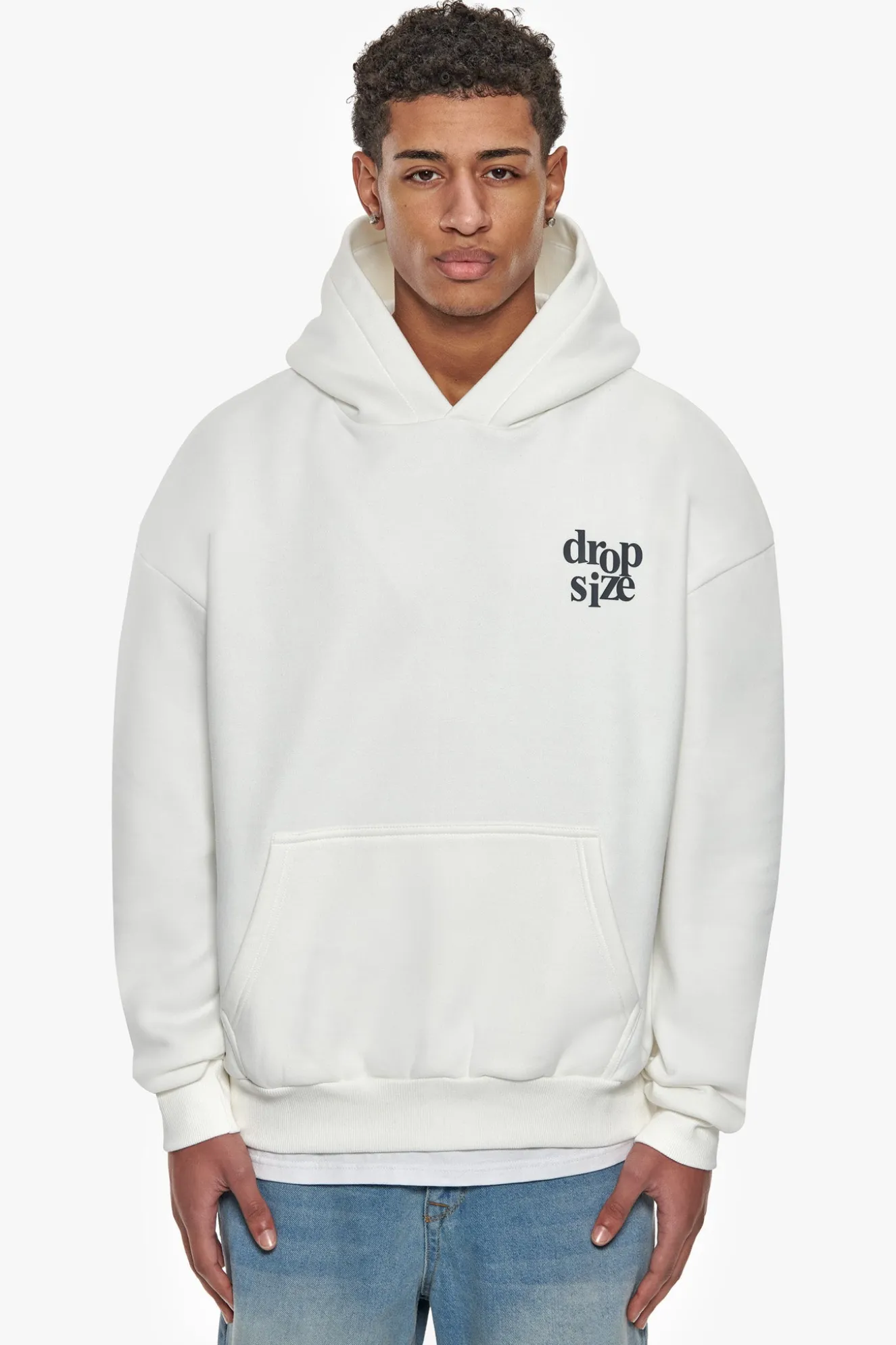 HEAVY OVERSIZED LETTERS HOODIE CREAM WHITE / STEEL GREY