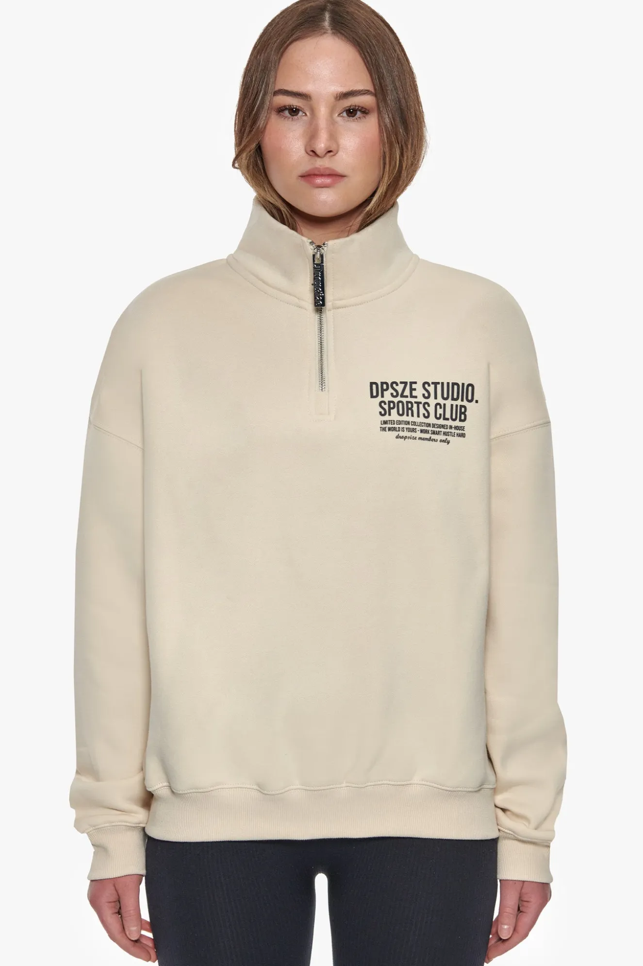HEAVY OVERSIZED SPORTSCLUB HALF ZIP HOODIE COCONUT MILK